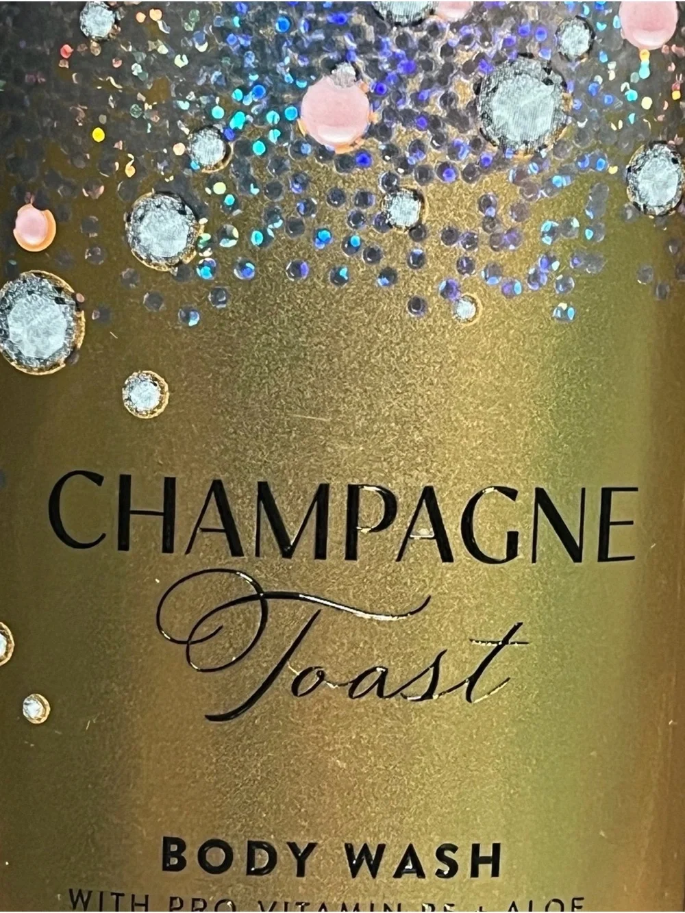 Champagne Body Wash in Soft Pink and Gold Holographic Label